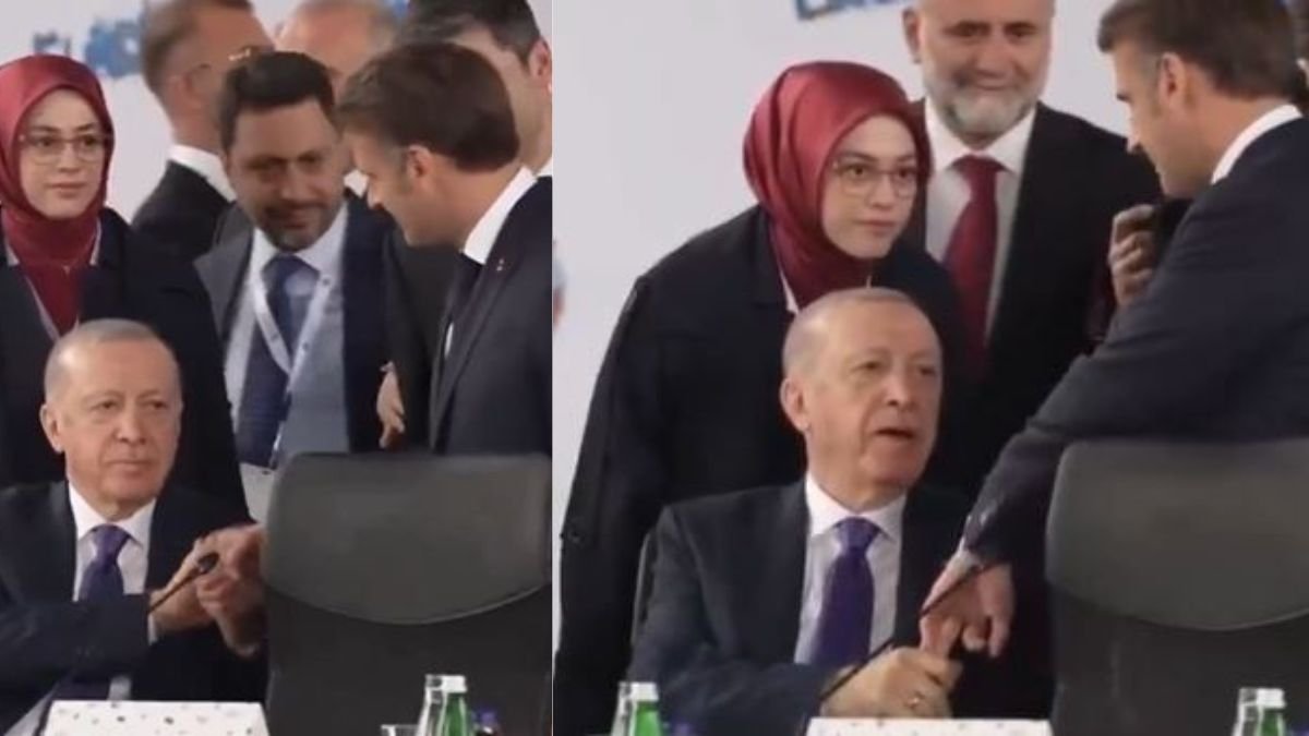 Watch: तुर्किए के राष्ट्रपति की अजीब हरकत, बातचीत के दौरान क्यों पकड़ ली इमैनुएल मैक्रों की मिडिल फिंगर?