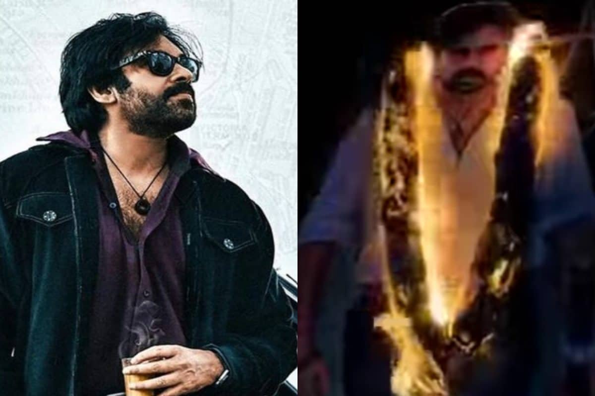 Huge Garland Around Pawan Kalyan’s OG Cutout Catches Fire Outside Theatre, Video Goes Viral