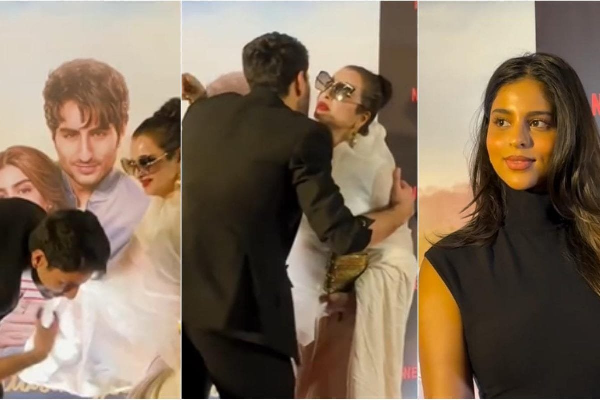 Ibrahim Ali Khan Touches Rekha’s Feet, Suhana Khan Makes Chic Appearance At Nadaaniyan Screening | Watch