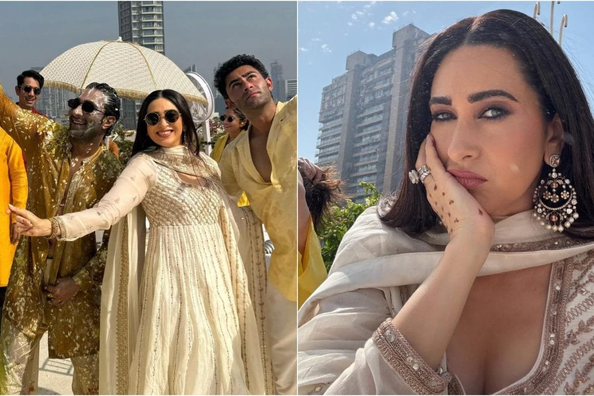 Karisma Kapoor Strikes Happy Pose With Cousin Aadar Jain, Stuns In Ivory Anarkali At His Haldi | Unseen PICS