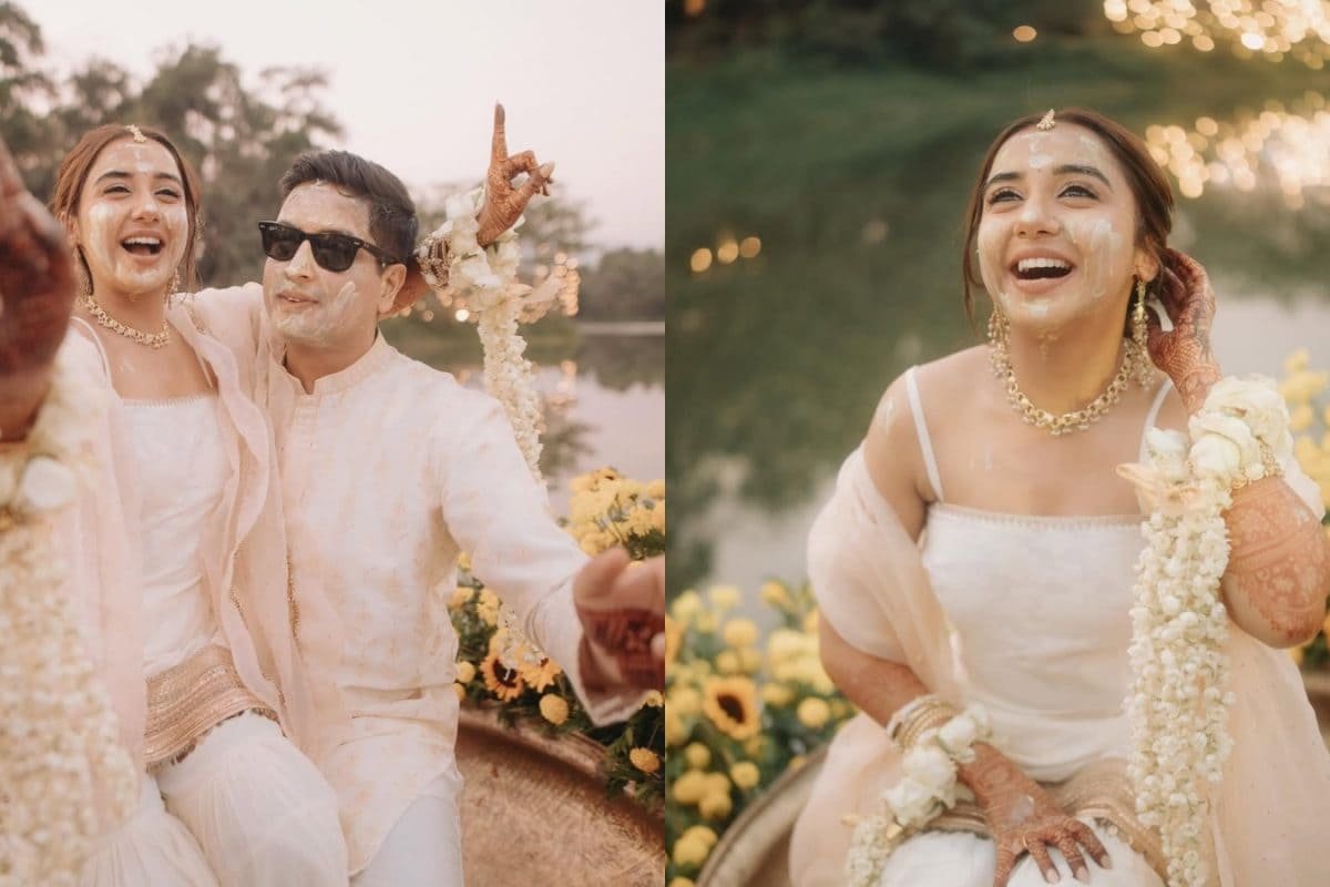 Prajakta Koli, Vrishank Khanals Haldi Pics Go Viral; Actress Ditches Yellow, Stuns In White Suit