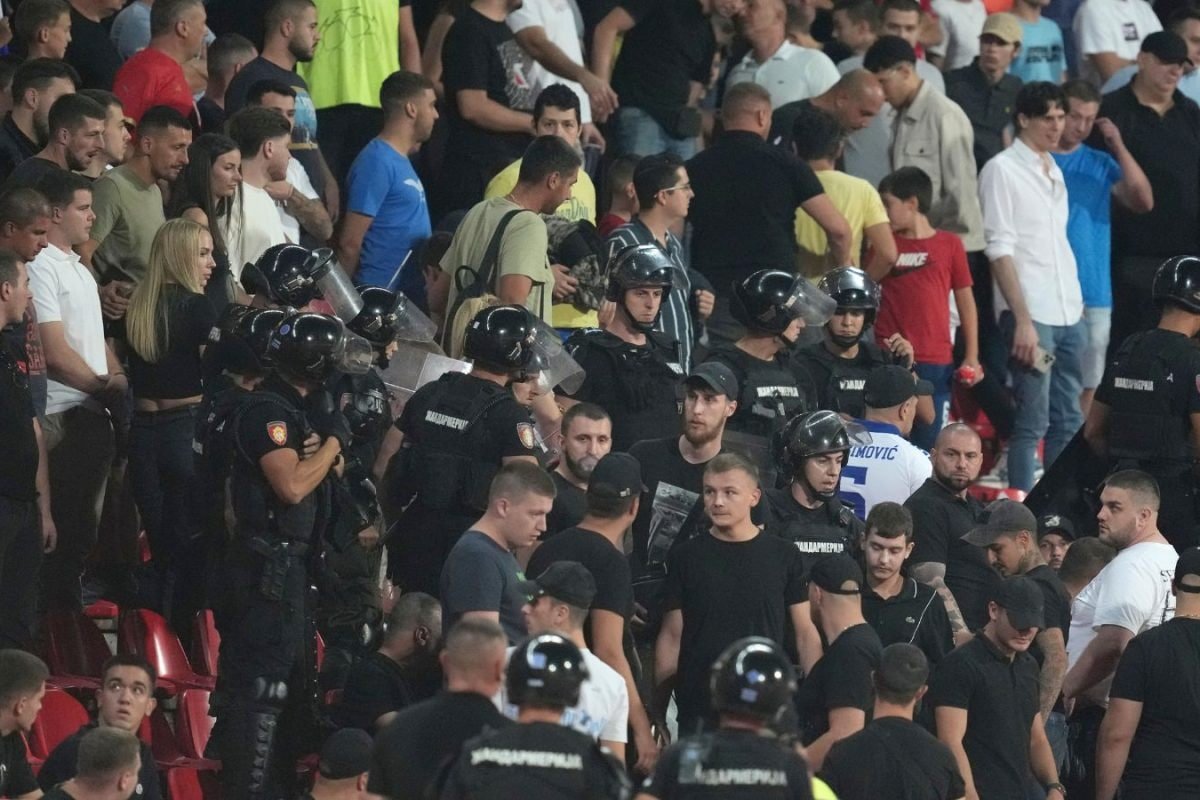 Riot Police Take Control During England Vs Serbia WC Qualifier As Fans Clash In Stands