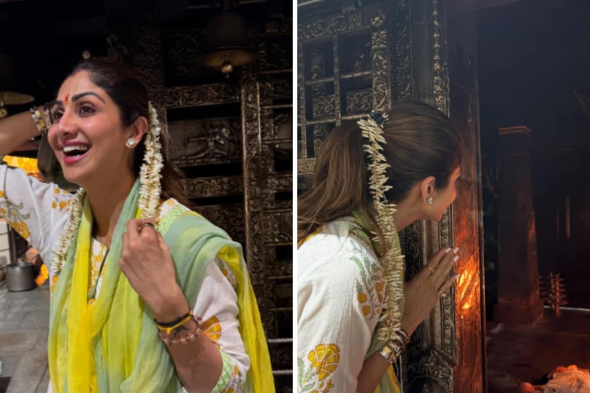 Shilpa Shetty, Accompanied By Kids Viaan And Samiksha, Offers Prayers At Shri Durgaparameshwari Temple