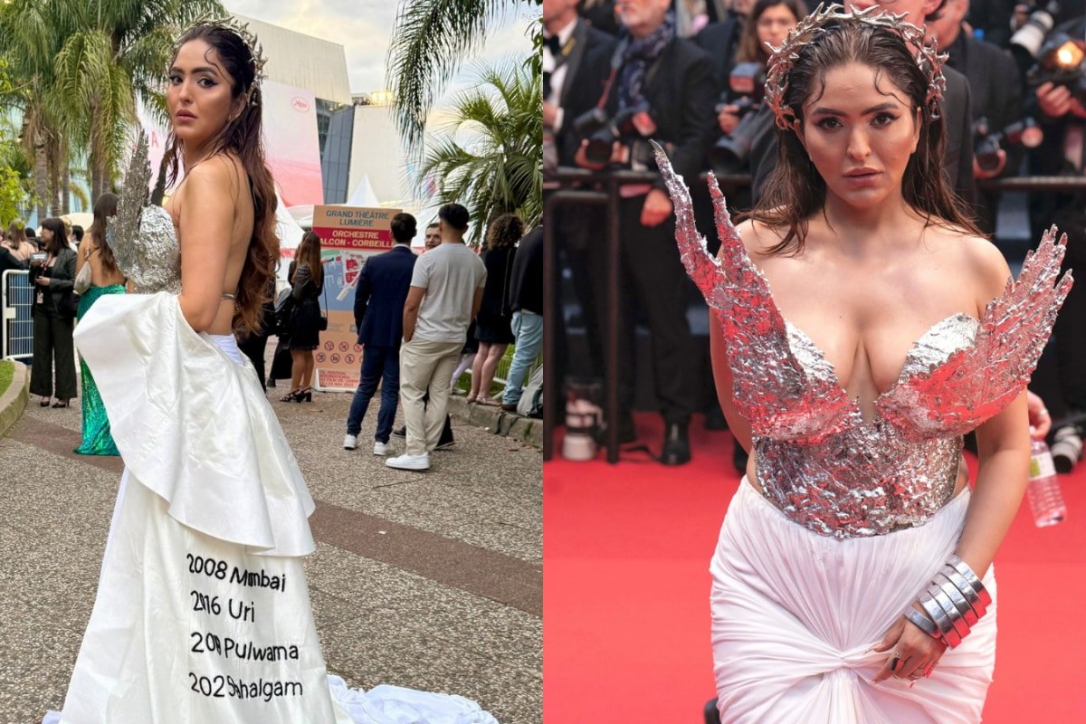 Actor Sonam Chhabras Cannes Cape Features Haunting Dates Of Pulwama, Pahalgam Attacks