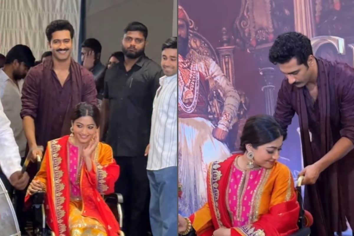 Vicky Kaushal Wins Hearts As He Helps Rashmika Mandanna In A Wheelchair At Chhaava Promotion Event | Watch