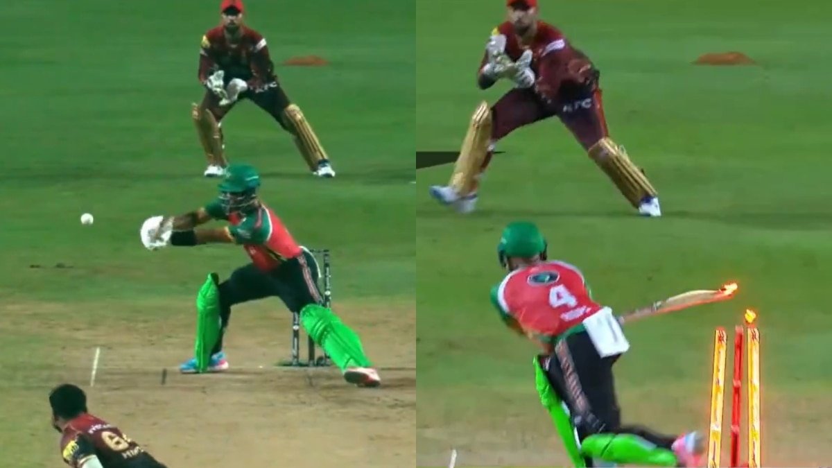 वाइड बॉल पे हिट विकेट, CPL में अजीबोगरीब तरीके से आउट हुआ बल्लेबाज; वीडियो वायरल