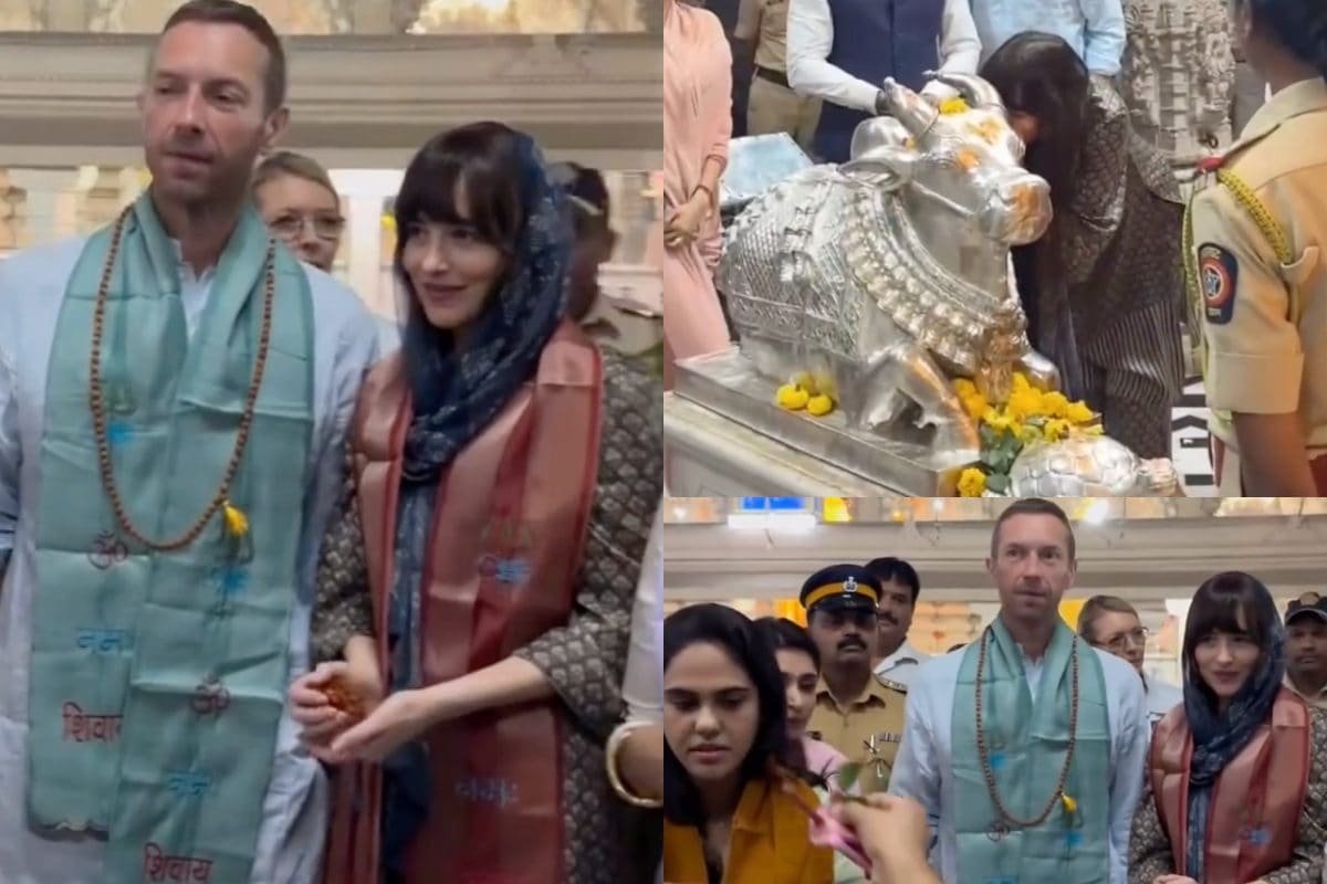 Coldplays Chris Martin Visits Lord Shiva Temple; Dakota Johnson Whispers Wish Into Nandis Ear | Watch