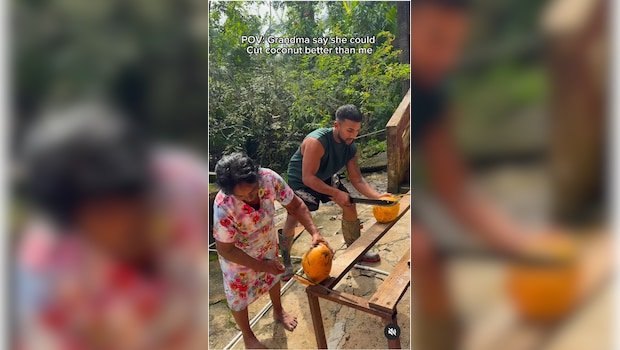 Viral Video: Man And Grandmother Compete In Coconut-Cutting Challenge. Guess Who Won